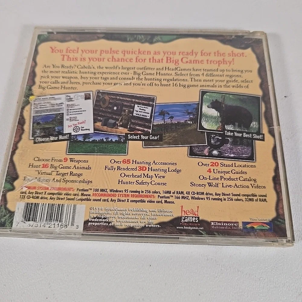 Cabela's Big Game Hunter (PC CD-ROM, 1998) Head Games - Elsinore - Windows 95